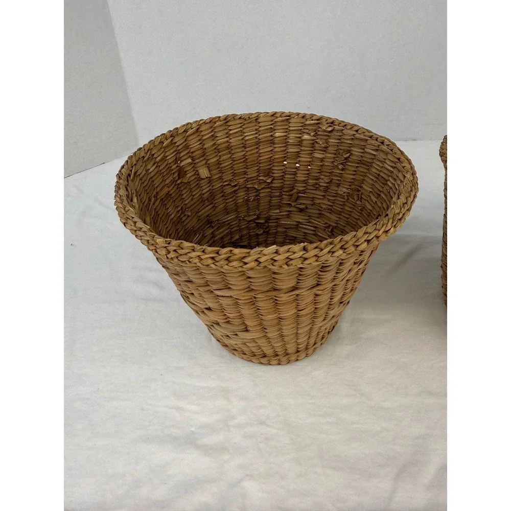 VTG Set of 2 Woven Wicker‎ Rattan Baskets Tapered Storage Planters Boho Decor